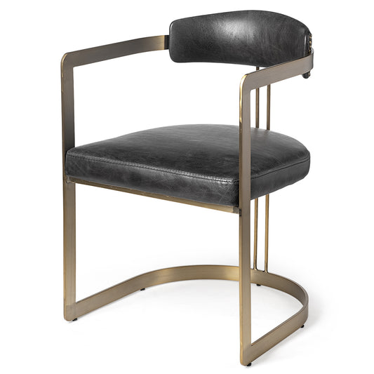 Black Leather Seat With Gold Iron Frame Dining Chair