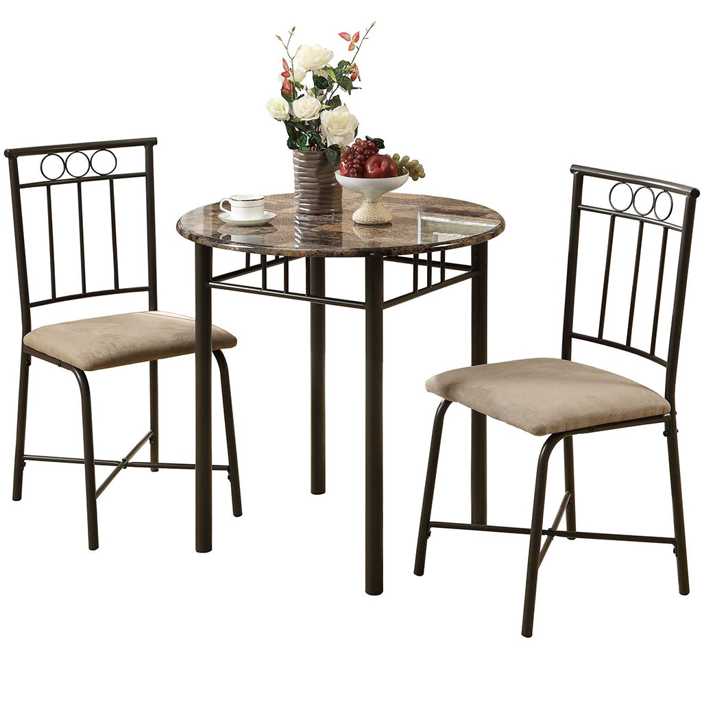 Beige & Black Beautiful Contemporary Space Save Dining Set, Round Dining Table, 2 Chairs, 332996, Brand: Homeroots, Table Size: 30inW x 30inD x 30inH, Chair Size: 17inW x 17.5inD x 35.5inH, Seat Height: 18in, Table Shape: Round, Material: MDF Board & Metal Base, Foam Padded With Metal Base Chairs, Seating Capacity: Seats 2, Color: Black & Beige