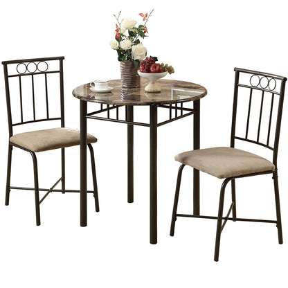 Beige & Black Beautiful Contemporary Space Save Dining Set, Round Dining Table, 2 Chairs, 332996, Brand: Homeroots, Table Size: 30inW x 30inD x 30inH, Chair Size: 17inW x 17.5inD x 35.5inH, Seat Height: 18in, Table Shape: Round, Material: MDF Board & Metal Base, Foam Padded With Metal Base Chairs, Seating Capacity: Seats 2, Color: Black & Beige