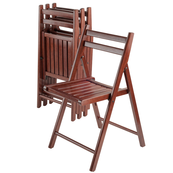 Robin Folding Chair, Set of 4, Brown Color, Walnut Wood, 94415 Brand: Winsome Wood, Size: 17.64inW x 20.10inD x 32.28inH, Seat height: 17.4in, Weight: 39lb, Material: Walnut Wood, Solid, Color: Dark Brown, Assembly Required: No! Weather Resistant: No