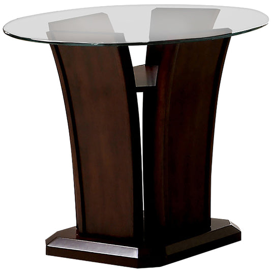 26" Jillyn | Glass Circle End Table, Solid Wood Base, IDF-4104E