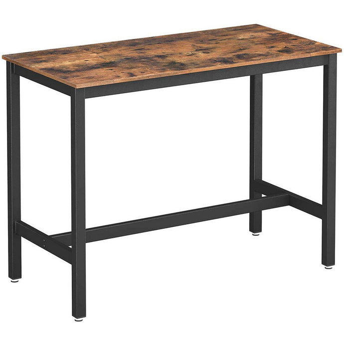 Benzara Wooden Top with Metal Frame Table, Rectangular, Rustic Brown and Black, BM217109 Size: 47.2inW x 23.6inD x 35.4inH Weight: 37.4lb; Shape: Rectangular; Material: Particle Wooden Board and Iron Seating Capacity: Seats 2-4 people; Color: Brown and Black