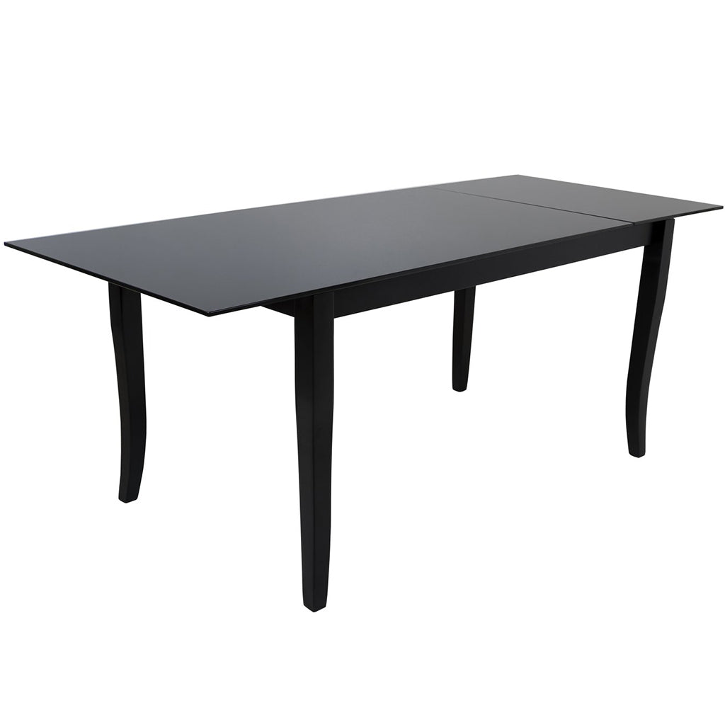Finezja | Black Extendable Dining Table, Matte Finish, 6 Seats, Rectangular, Glass Top, Wooden Base, DT0022, Brand: Maxima House Size: 55.1inW x  33.5inD x  30.7inH, Extended: 74.8inW x  33.5inD x  30.7inH Weight: 127.9lb, Shape: Rectangular Material: Top: Glass, Base: Wood, Seating Capacity: Seats 4-6 people, Color: Black