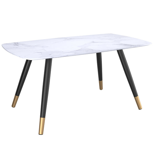 Emery | MCM Dining Table White, MDF Top, Metal Legs, 6 Seater, 201-294REC-WT
