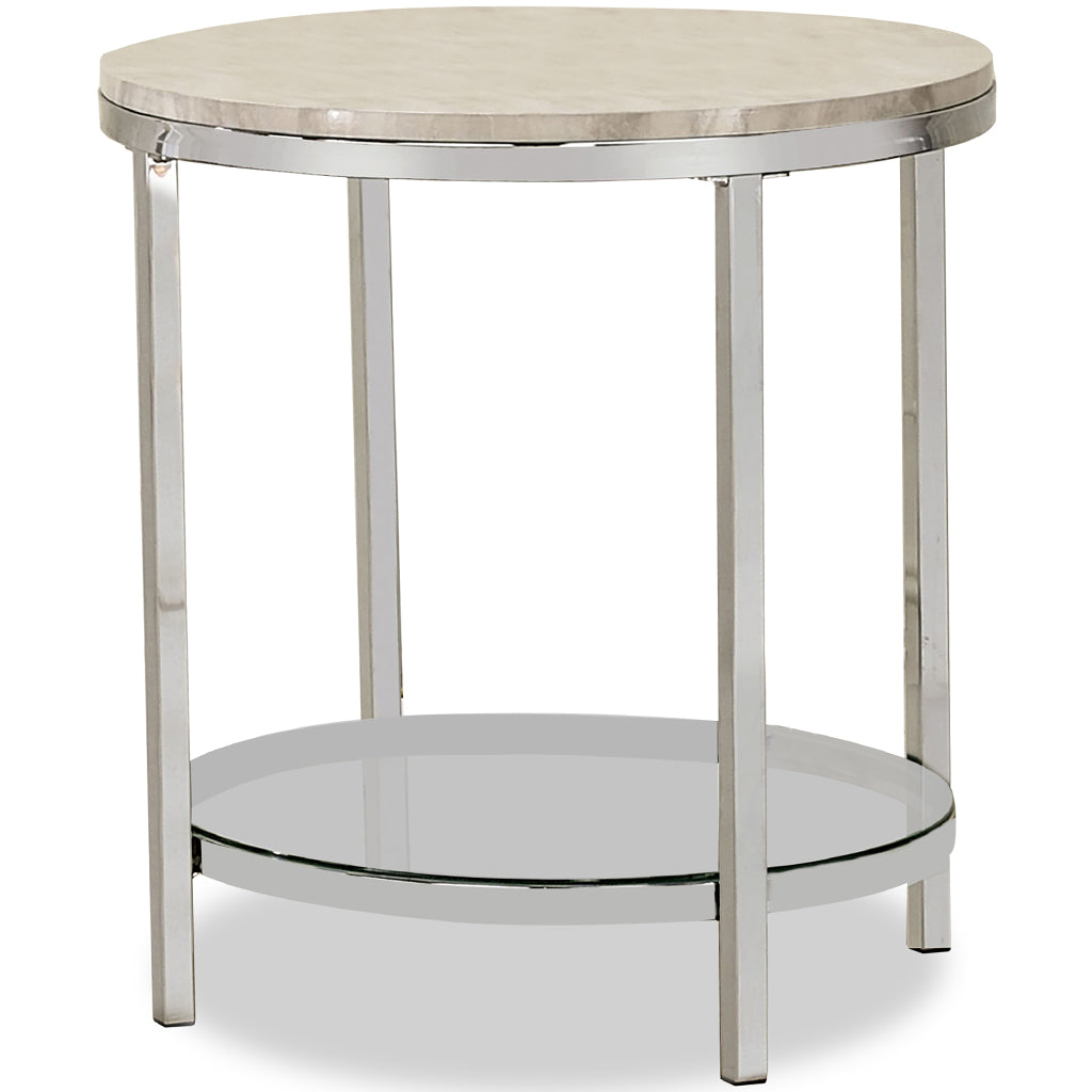 22" Niera | Round End Table With Shelf, Faux Marble Top, IDF-4354E