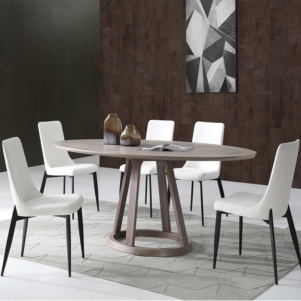 Florence |  Gray Oval Dining Table For 6, Modern Table, DT1636O-GRY Brand: Whiteline Modern Living Size: 79inW x 39inD x 30inH; Weight: 112lb; Shape: Oval Material: MDF; Top: Gray Ceramic and Gray Oak Veneer; Base: Gray Oak Veneer;  Seating Capacity: Seats 4-6 people; Color: Gray Oak 