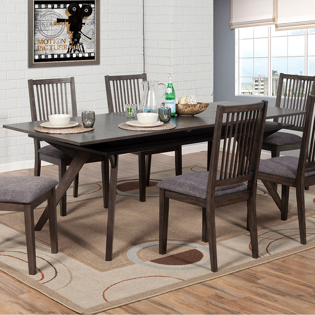 Lennox Extendable Table With Storage, Extendable Table For 8, Extension Dining Table Contemporary, Rectangular, Rubberwood, Mindi Veneer, 5164-01 Brand: Alpine Furniture Size: 71inW x 35.5inD x 30inH; Extended: 87inW x 35.5inD x 30inH Weight: 163lb; Shape: Rectangular; Material: Rubberwood Solids & Mindi Veneer Seating Capacity: Seats 6-8 people; Color: Dark Tobacco