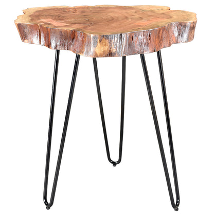 Nila | Acacia Tree Stump End Table Metal Legs, 501-329NAT