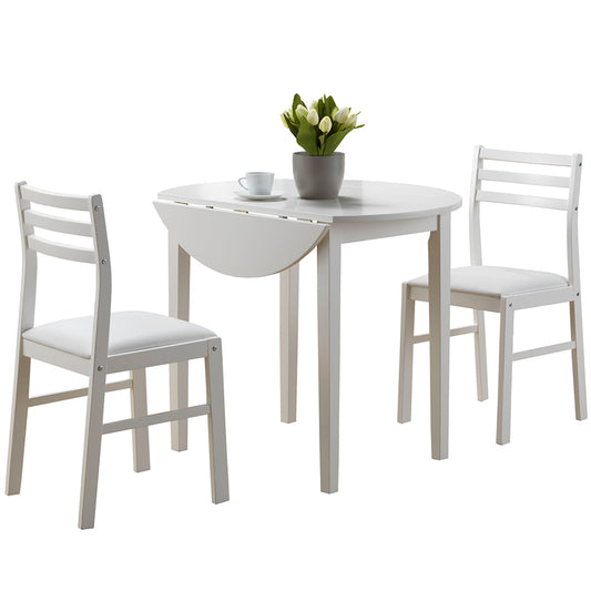 Dining Set, Round Double Drop Leaf Table & 2 Chairs, Solid Wood