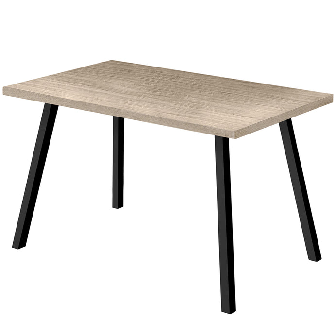 Rectangular Reclaimed Wood Top, Metal Legs Dining Table, Taupe, 4512839526089 Brand: Homeroots, Size: 60inW x  36inD x  31inH, Weight: 57lb, Shape: Rectangular, Material: Top: Reclaimed Wood, Legs: Metal, Seating Capacity: Seats 4-6 people, Color: Top:  Taupe, Base: Black