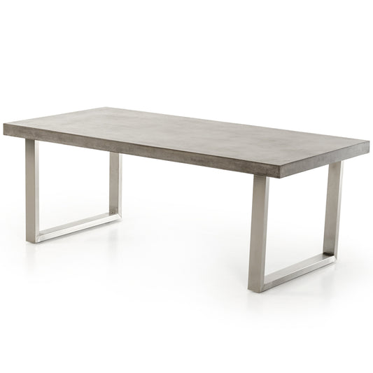 Light Gray Concrete Dining Table For 8, Rectangular, Stainless Steel Base, 689805030179 Brand: Homeroots, Size: 79inW x  39inD x  30inH, Weight: 156lb, Shape: Rectangular, Material: Top: Concrete, Legs: Stainless Steel, Seating Capacity: Seats 6-8 people ,Color: Light Grey
