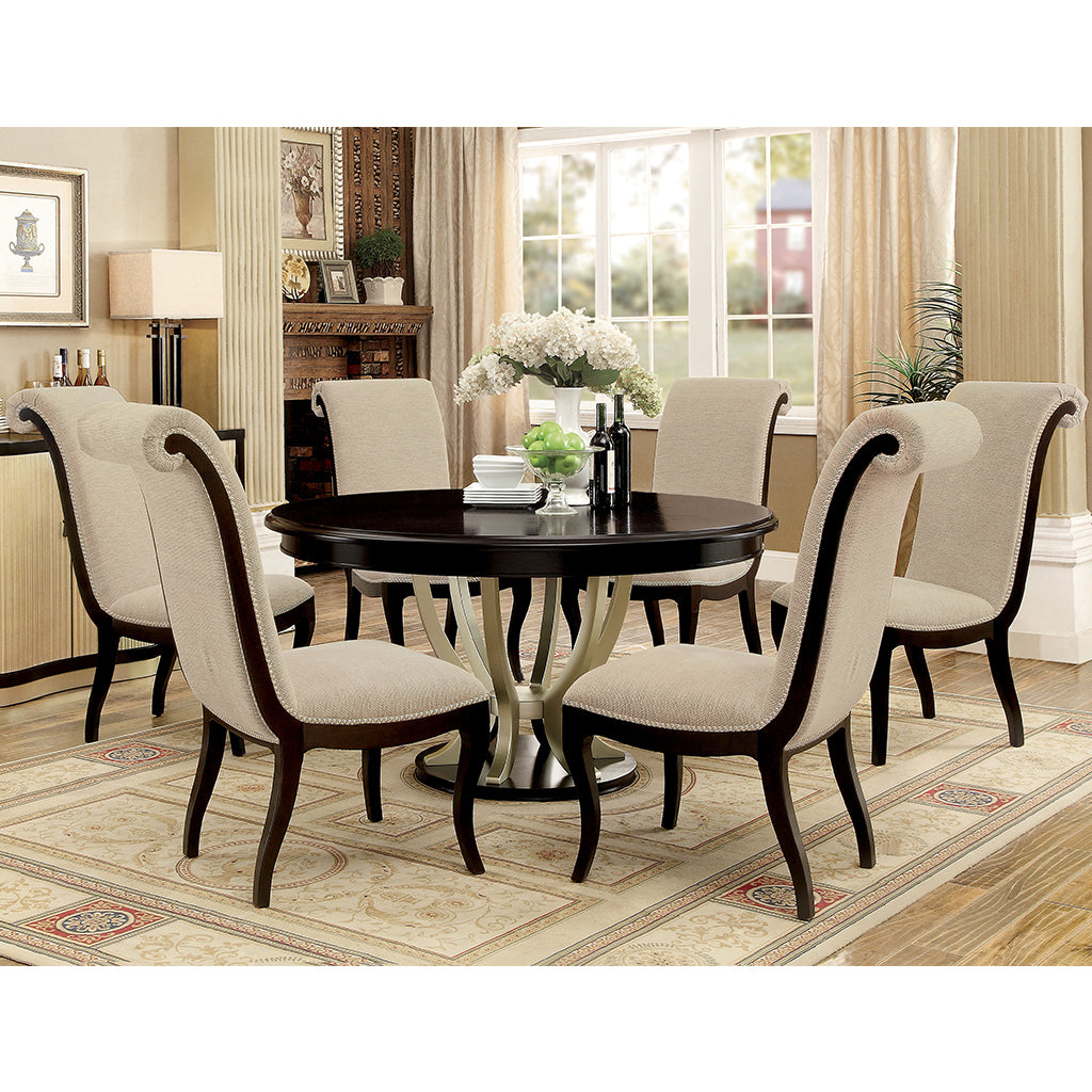 Denise | Round Table 60 inch, Solid Wood, Espresso & Champagne, IDF-3353RT