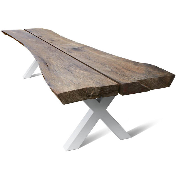 Ligram | Narrow Live Edge Dining Table, Solid Oak Wood, Metal Legs, 14 Seater, SCANDI062