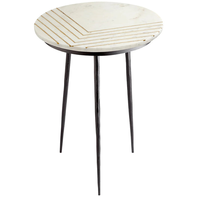 Soliado | Round White Marble End Table, Iron Legs, 10616
