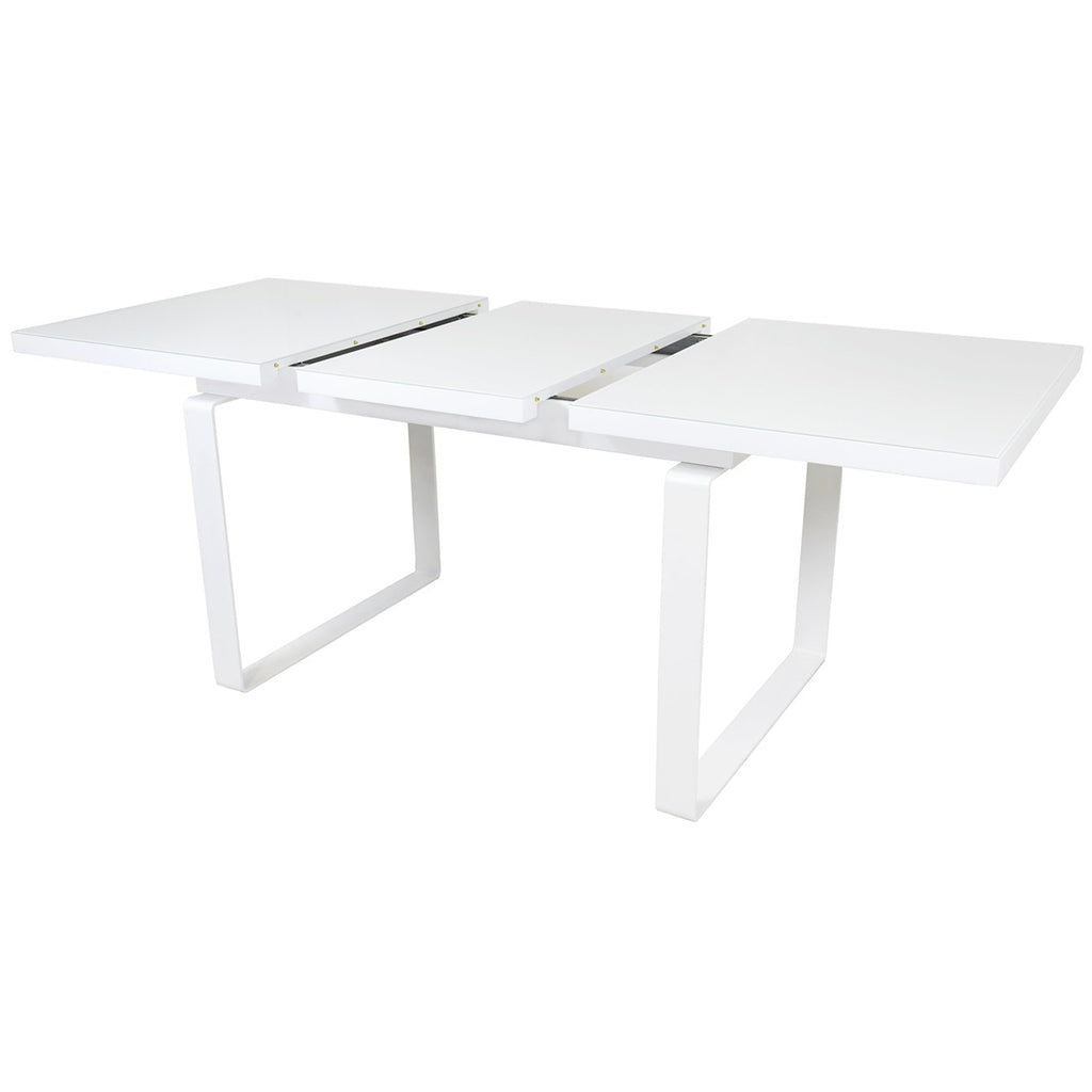 Simple | Dining Room Table With Extension Leaf, White, Metal & Glass, DT0028 Brand: Maxima House Size: 55.1inW x  33.4inD x  29.5inH, Extended: 74.8inW x  33.4inD x  29.5inH, Weight: 187.3lb, Shape: Rectangular, Material: Top: Tempered Glass Frame: Wood, Base: Metal, Seating Capacity: Seats 4-6 people, Color: White