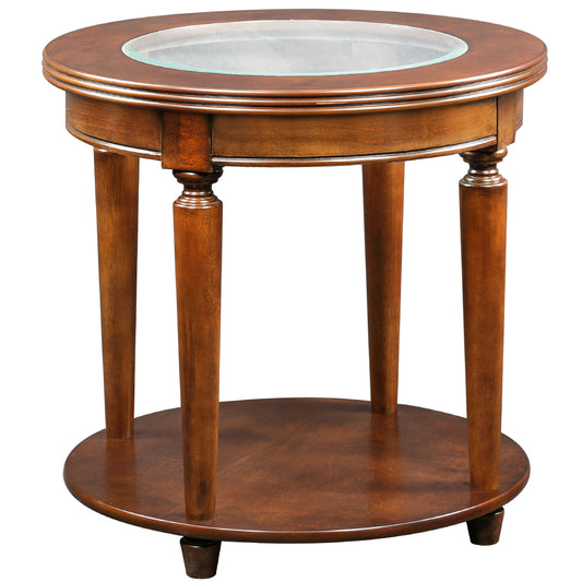 25" Canello | Open Shelf Wood End Table, Glass Top, IDF-4131E