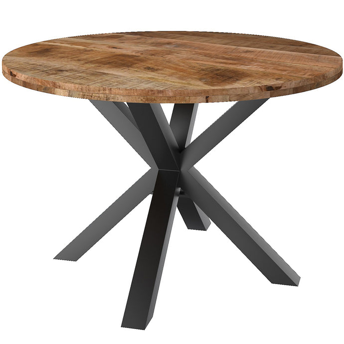 Arhan | Solid Wood Round Dining Table, Mango Top, Iron Base, 4 Seater, 201-580NT
