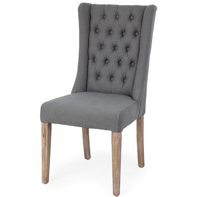 Dining Chair, Gray Plush Linen Covering, Ash Solid Wood Base