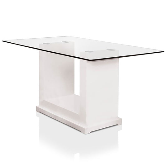 59" Jarvis | White Glass Dining Table, Wood Base, 6 Seater, IDF-3917T