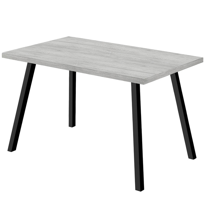 Rectangular Light Grey Reclaimed Wood & Metal Dining Table, 4512839526096 Brand: Homeroots, Size: 60inW x  36inD x  31inH, Weight: 57lb, Shape: Rectangular, Material: Top: Reclaimed Wood, Legs: Metal, Seating Capacity: Seats 4-6 people, Color: Top: Light Gray, Base: Black