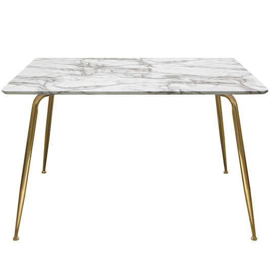 47" x 32" Chance Dining Table, Faux Marble Top, Metal Base, 4 Seater