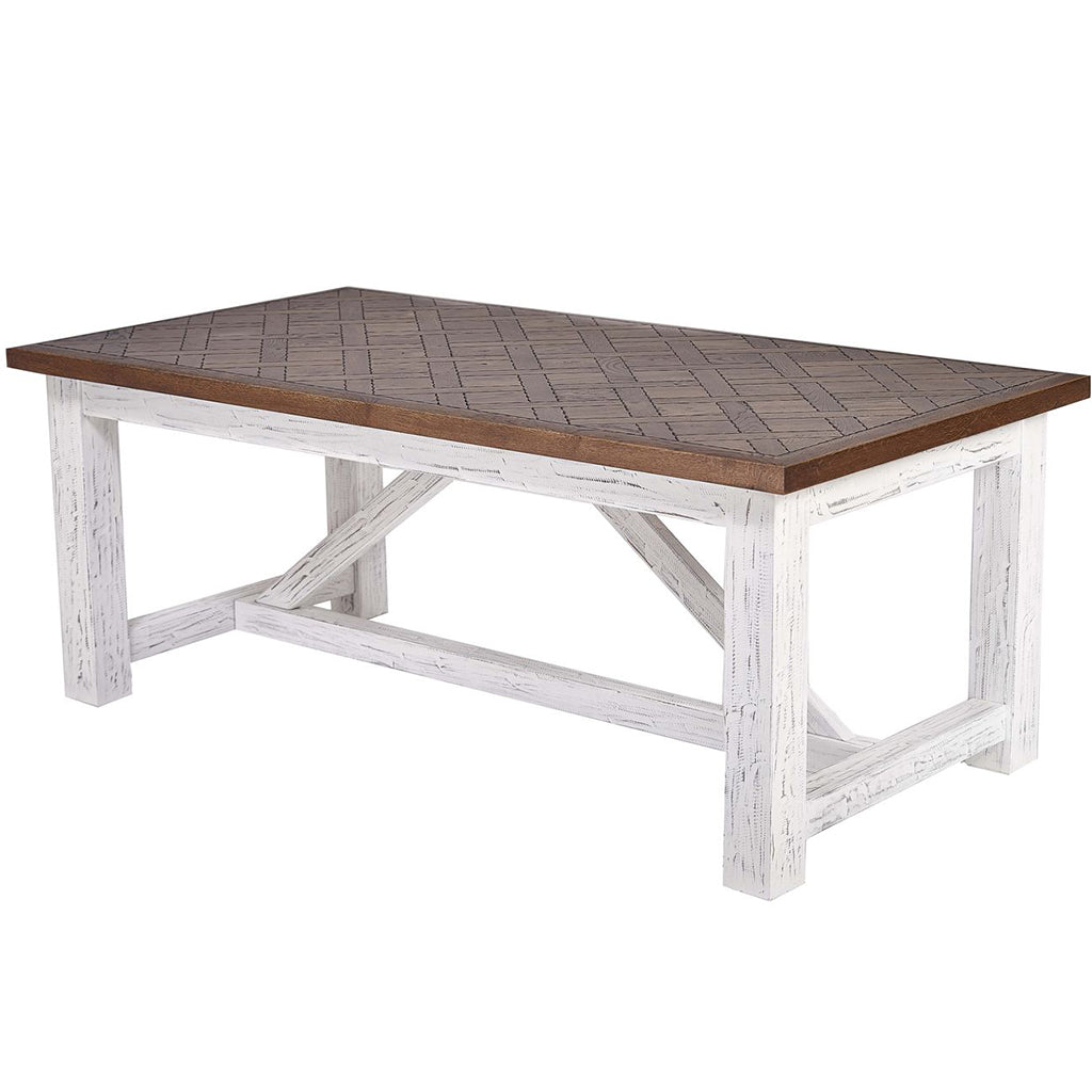 Versal | White Rectangular Dining Table Oak Wood Top, Interesting Design, MH002