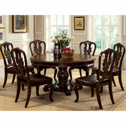 60" Bell | Wood Carved Dining Table, Brown Cherry Finish, 8 Seater, IDF-3319RT