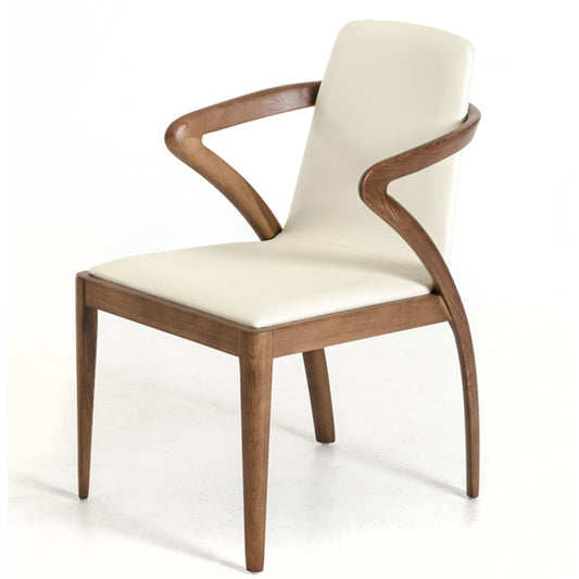 Cream Faux Leather & Walnut Wood Dining Chair