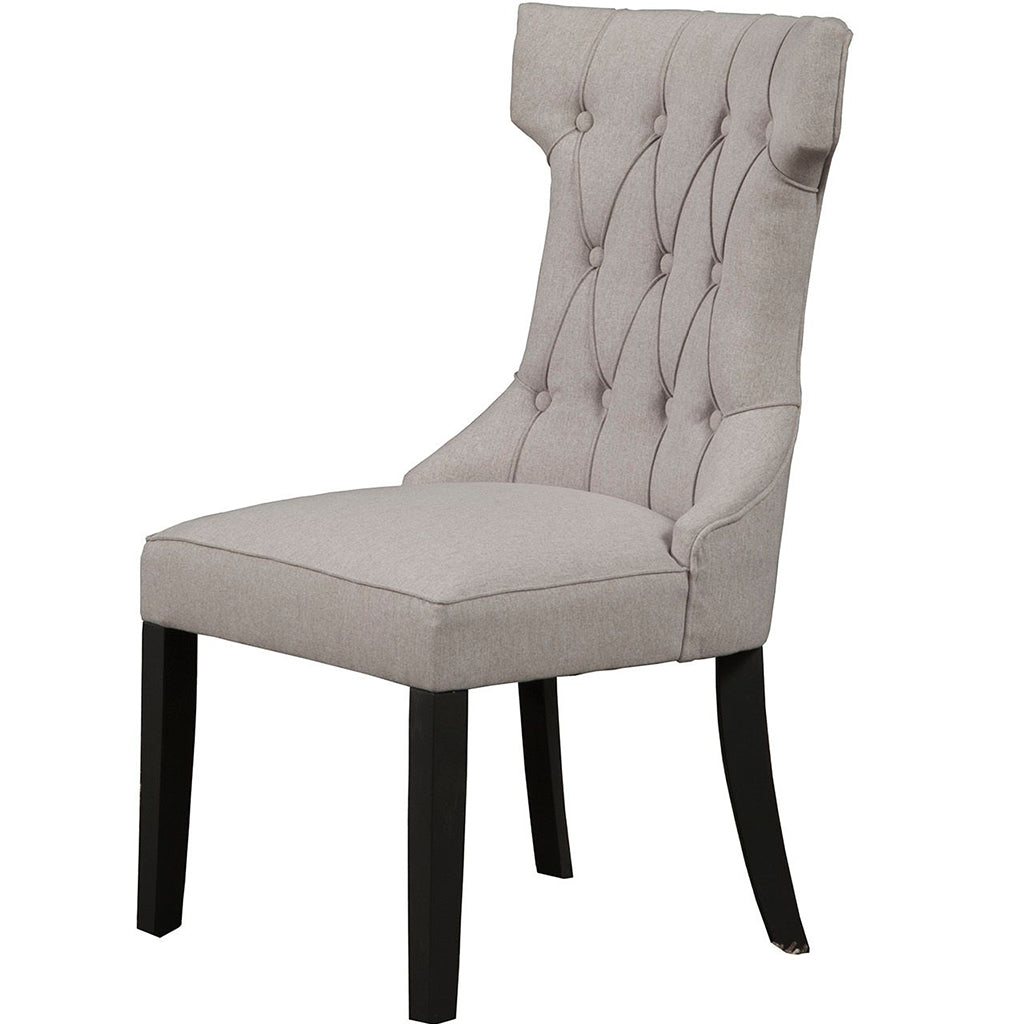 Manchester Dining Chair, Set of 2, Light Grey Upholstery, Black Legs, Upholstered, Solid Rubberwood with Linen Like Polyester Fabric, 3868-02 Brand: Alpine Furniture, Size: 22inW x 26.5inD x 41inH, Material: Solid Rubberwood with Linen Like Polyester Fabric, Color: Light Grey Upholstery, Black Legs