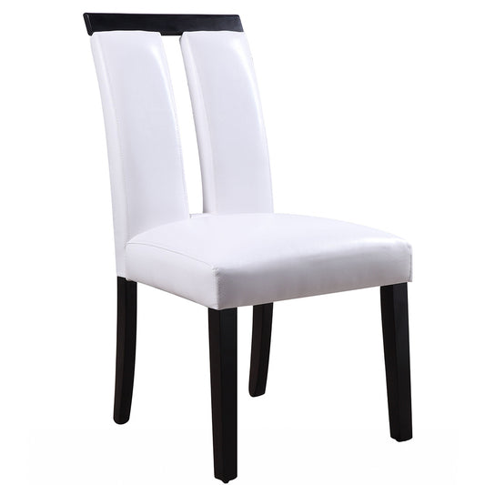 White Faux Leather Upholstered Seat, Wood Base Dining Chair