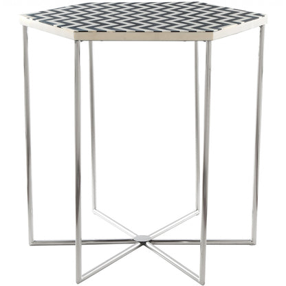 Forma | Black and White Metal End Table, Octagonal, Stainless Steel, 394588