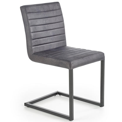 Gray leather dining chairs with powder-coated steel legs