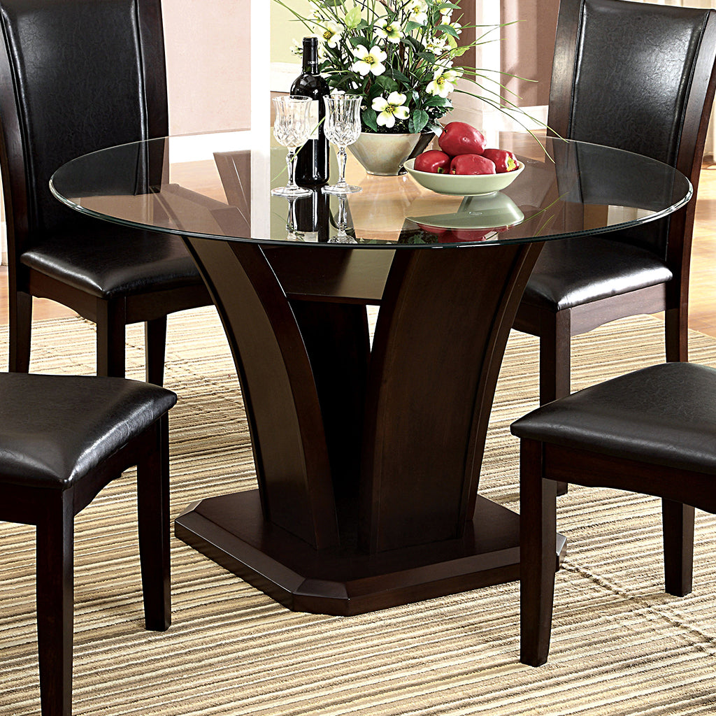 Sorell | 54 inch Round Table, Glass Top, Wooden Base, IDF-3710RT