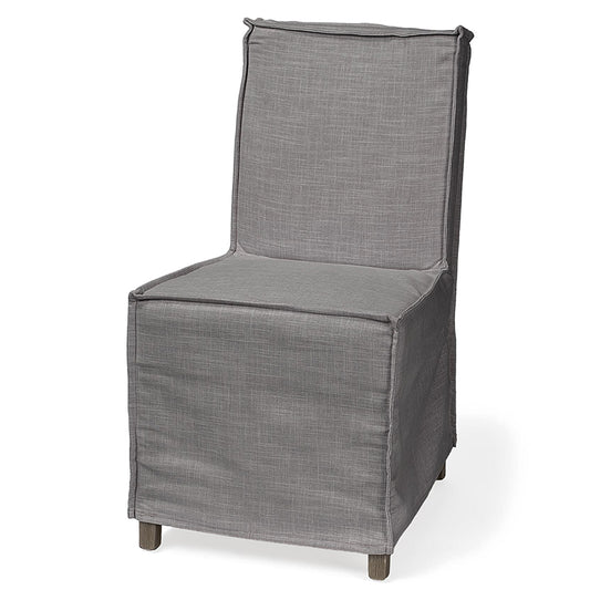 Gray Fabric Slip Cover With Brown Wooden Base Dining Chair