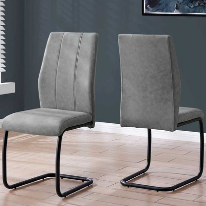 Set of 2 Dining Chairs, Gray Fabric, Black Metal Frame