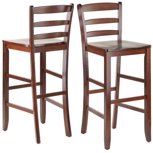 30" Bar Ladder Back Stool, Solid Walnut Wood, Set of 2