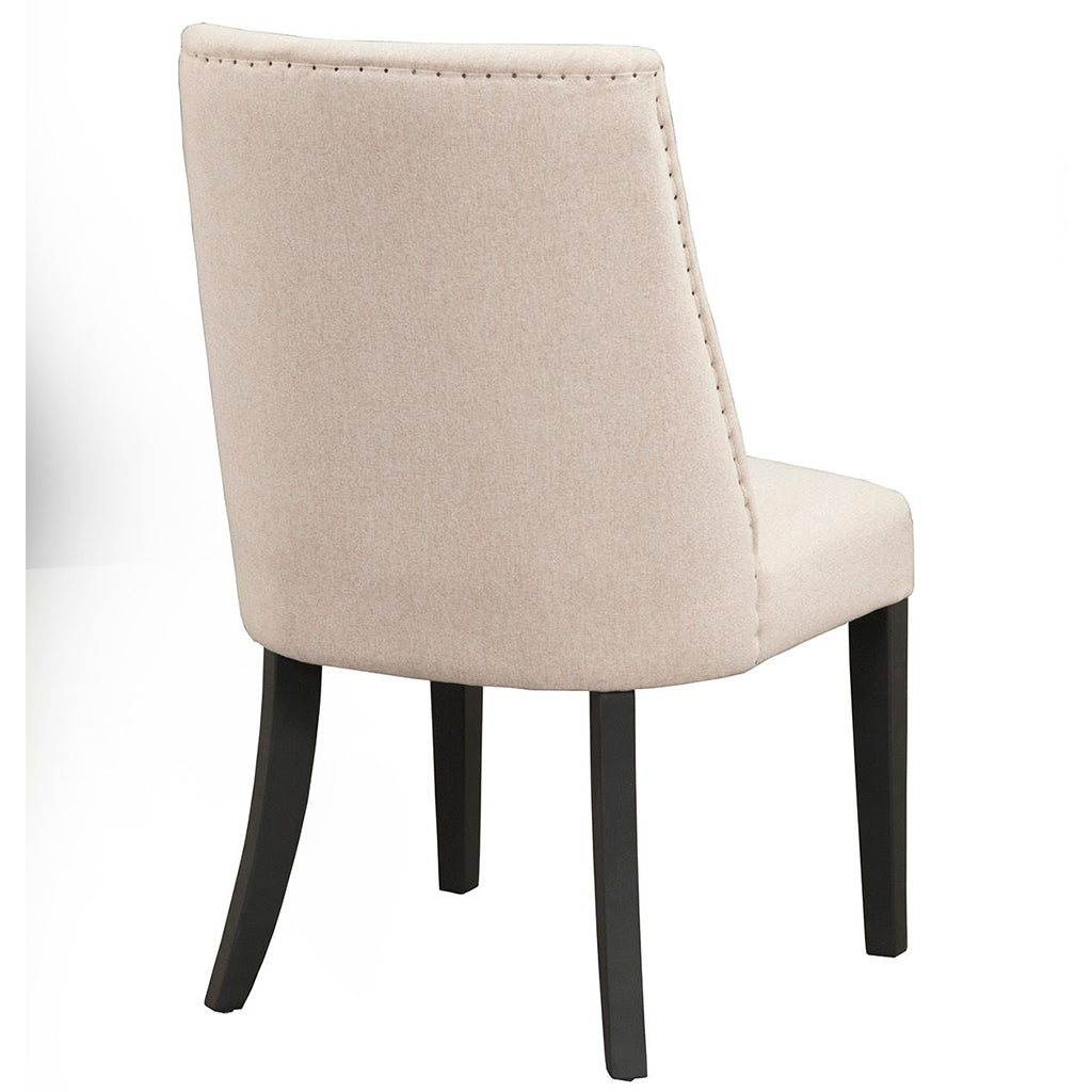 Dining Chair, Set of 2, Cream Color with Black Legs, Upholstered, Solid Rubberwood & Plywood Frame with Polyester Fabric, 1968-02 Brand: Alpine Furniture, Size: 21.5inW x 26inD x 36.5inH, Seat height:  19in/ 48cm, Material: Solid Rubberwood & Plywood Frame with Polyester Fabric, Color: Cream Color, Black Legs