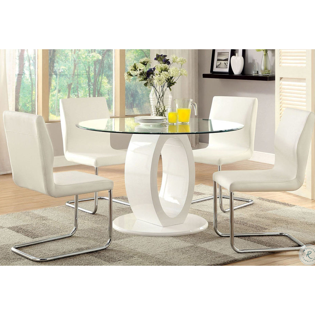 Xavia | 48 inch Glass Dining Table, White Wooden Base, 4 Seater, IDF-3825WH-RT