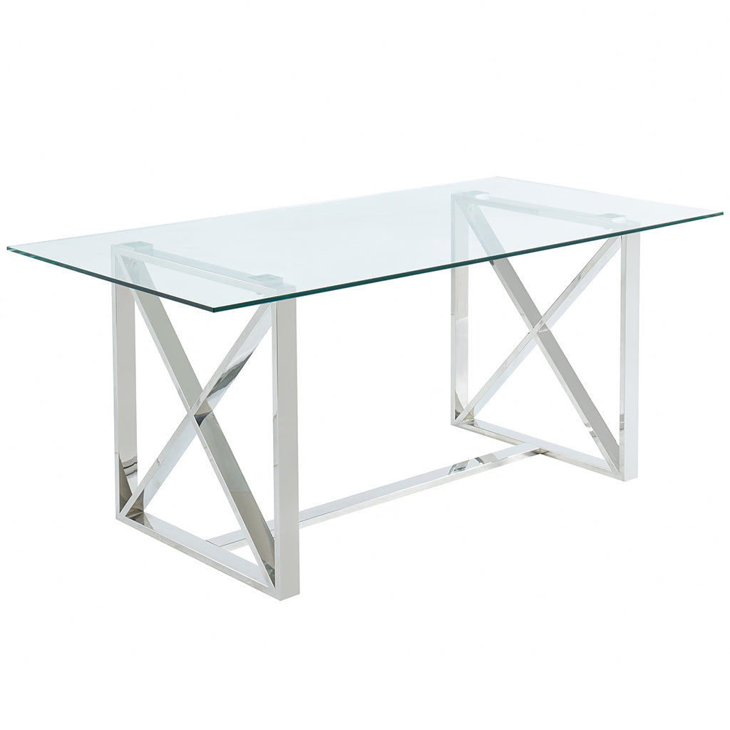 Lorenzo | Luxury Modern Glass Dining Table, Stainless Steel Base, 4 Seater, 201-521CH