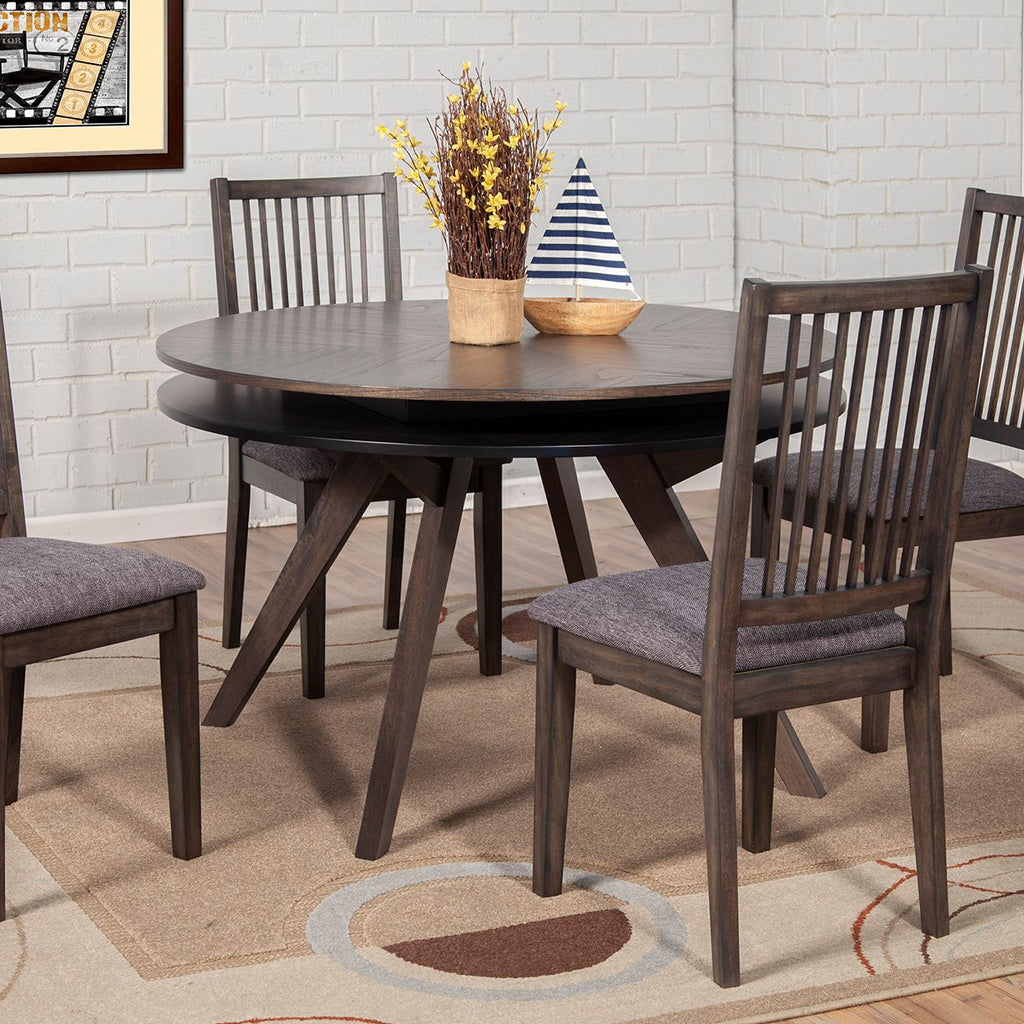 Lennox Round Table With Storage, Round Dining Table For 4, Contemporary Table, Rubberwood, Mindi Veneer, 5164-03 Brand: Alpine Furniture; Size: 47.5inW x 47.5inD x 30inH Weight: 104lb; Shape: Round; Material: Rubberwood Solids & Mindi Veneer Seating Capacity: Seats 2-4 people; Color: Dark Tobacco