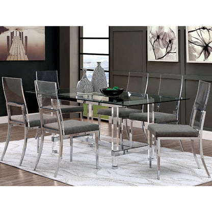 Caydence | 72 Glass Dining Table, Stainless Steel Base, 6 Seater, IDF-3654T