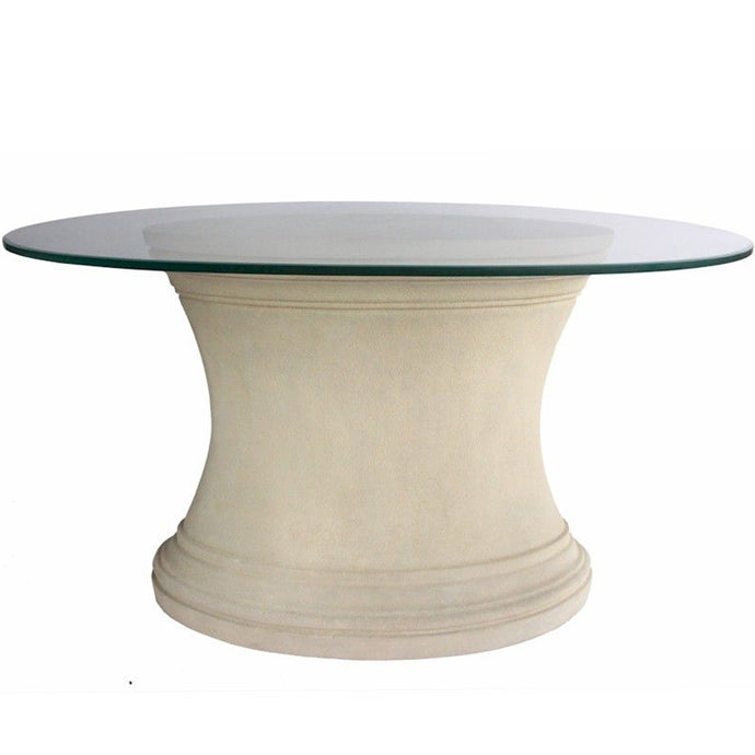 Fairbank Hallway Table Oval, Limestone Base, Glass Top, TB-V3617-47 Brand: Anderson Teak, Size: 47inW x 29inD x 29inH, 36inW x 17inD (Base), Weight: 75lb, Shape: Oval