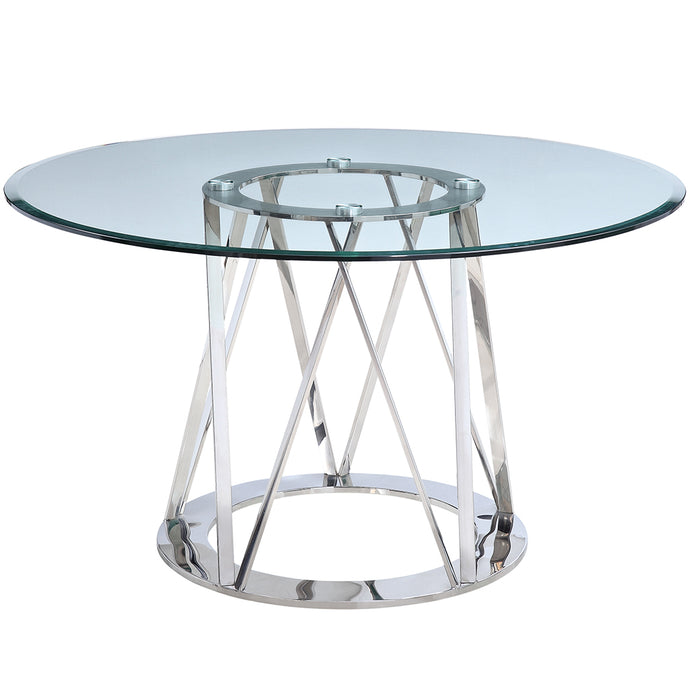 Hanover | Round Table Glass Top, Tempered Glass Beautiful Table Base, DT1468 Brand: Whiteline Modern Living; Size: 51inD x 29inH; Weight: 158lb Shape: Round; Material: Top: 1/2