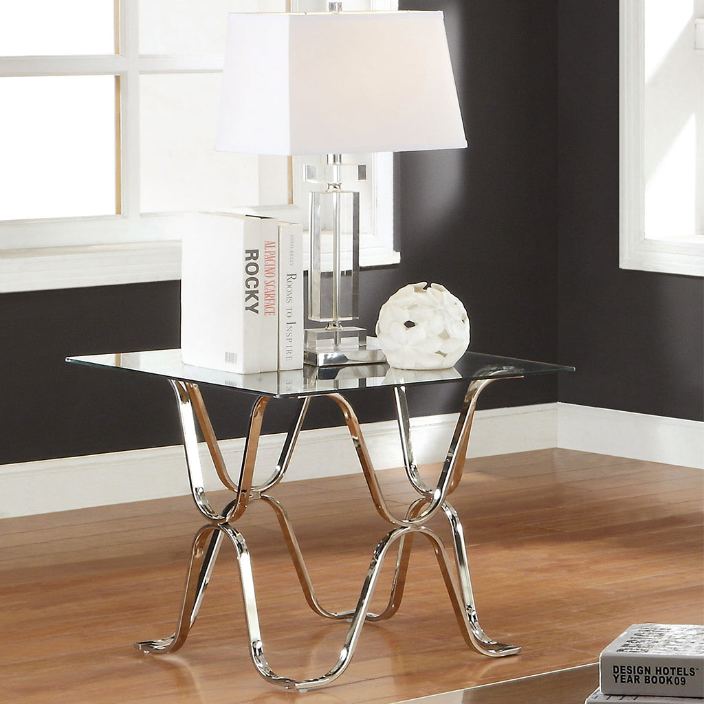 24" Madorra | Square Glass End Table, Chrome, IDF-4229E