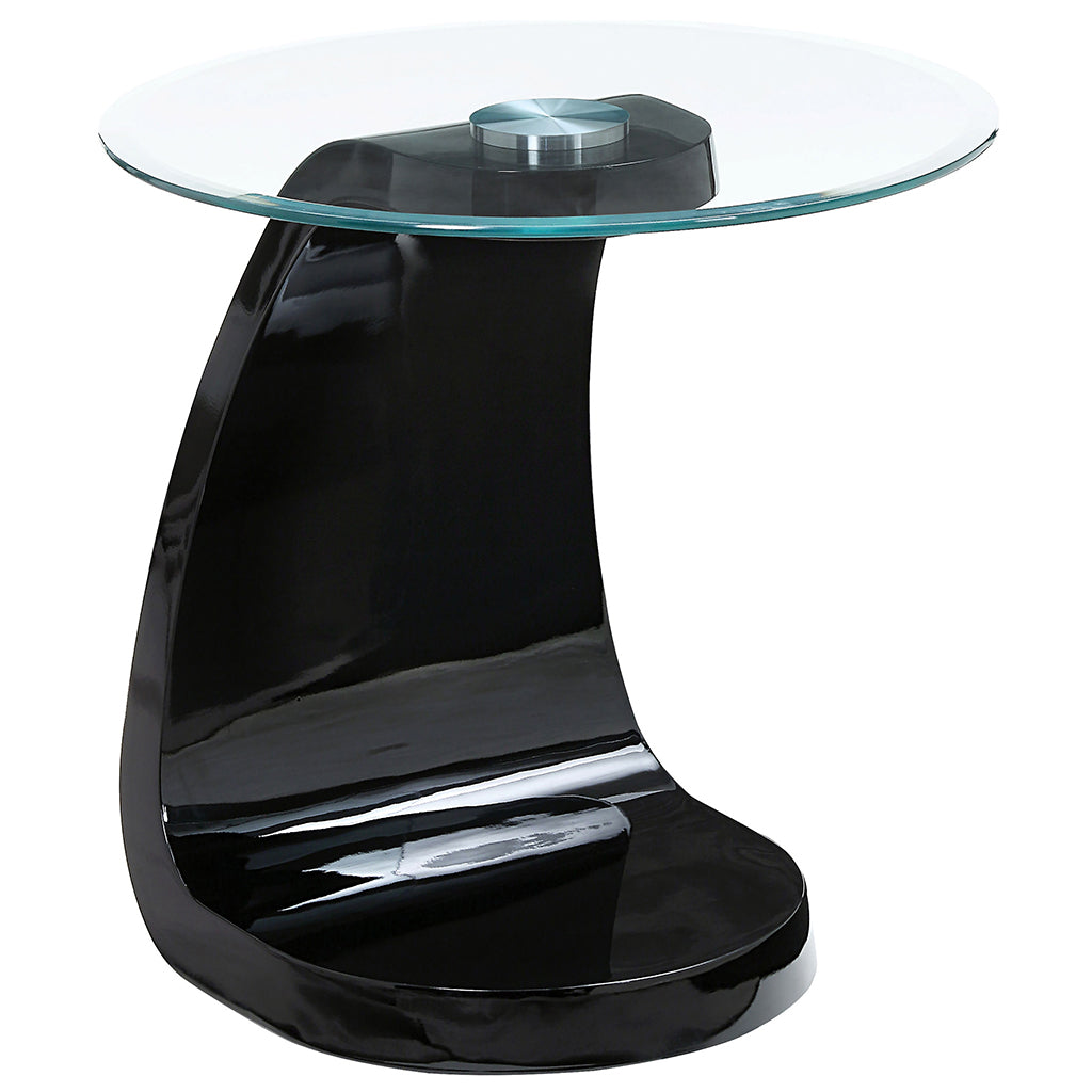22" Pelletoni | Round Glass Accent Table, Black Base, IDF-4042BK-E