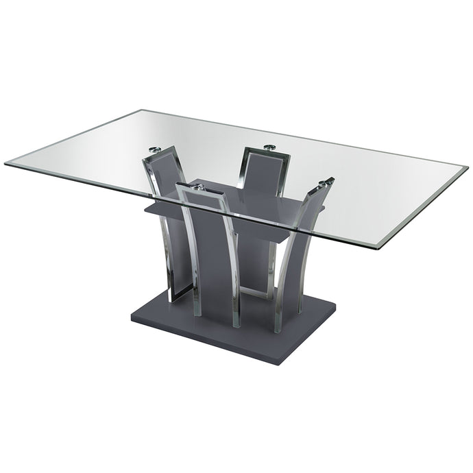 Vaqua | 72 inch Dining Table, Glass Top, Steel & Wood Base, 6 Seater, IDF-8372GY-T