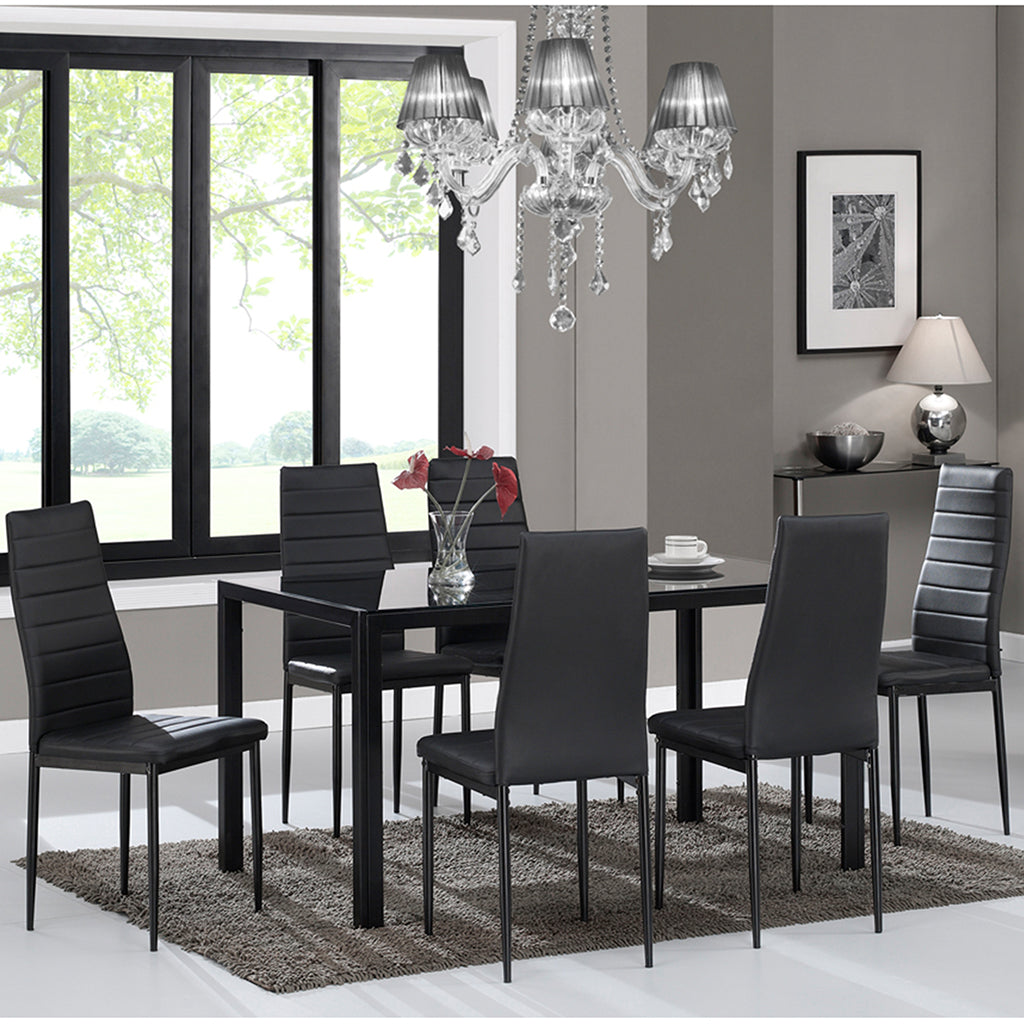 Contra | Black Rectangle Dining Table, Glass Top, Metal Frame & Legs, 6 Seater, 201-843BK