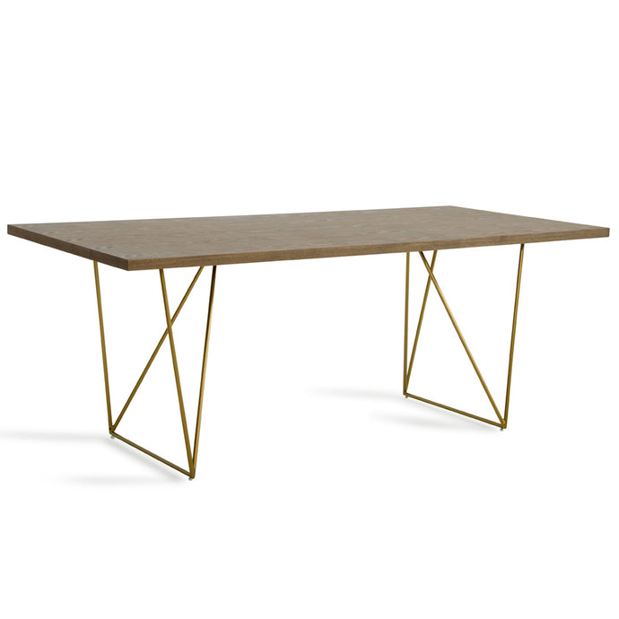Tobacco Veneer Dining Table With Gold Legs, Rectangular, MDF Top, Brass Legs, 8 Seater, 283333