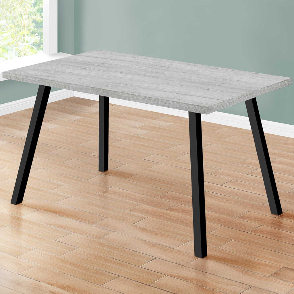 Rectangular Light Grey Reclaimed Wood & Metal Dining Table, 4512839526096 Brand: Homeroots, Size: 60inW x  36inD x  31inH, Weight: 57lb, Shape: Rectangular, Material: Top: Reclaimed Wood, Legs: Metal, Seating Capacity: Seats 4-6 people, Color: Top: Light Gray, Base: Black