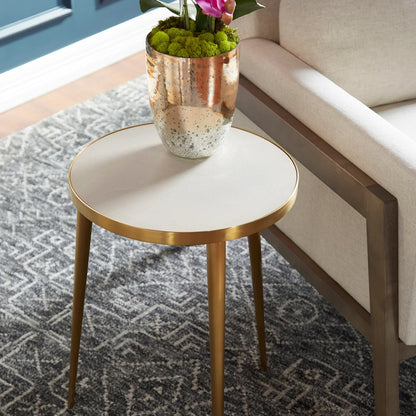 Dresden |  Round Golden Modern End Table, Concrete Top, Stainless Steel Legs, 10499